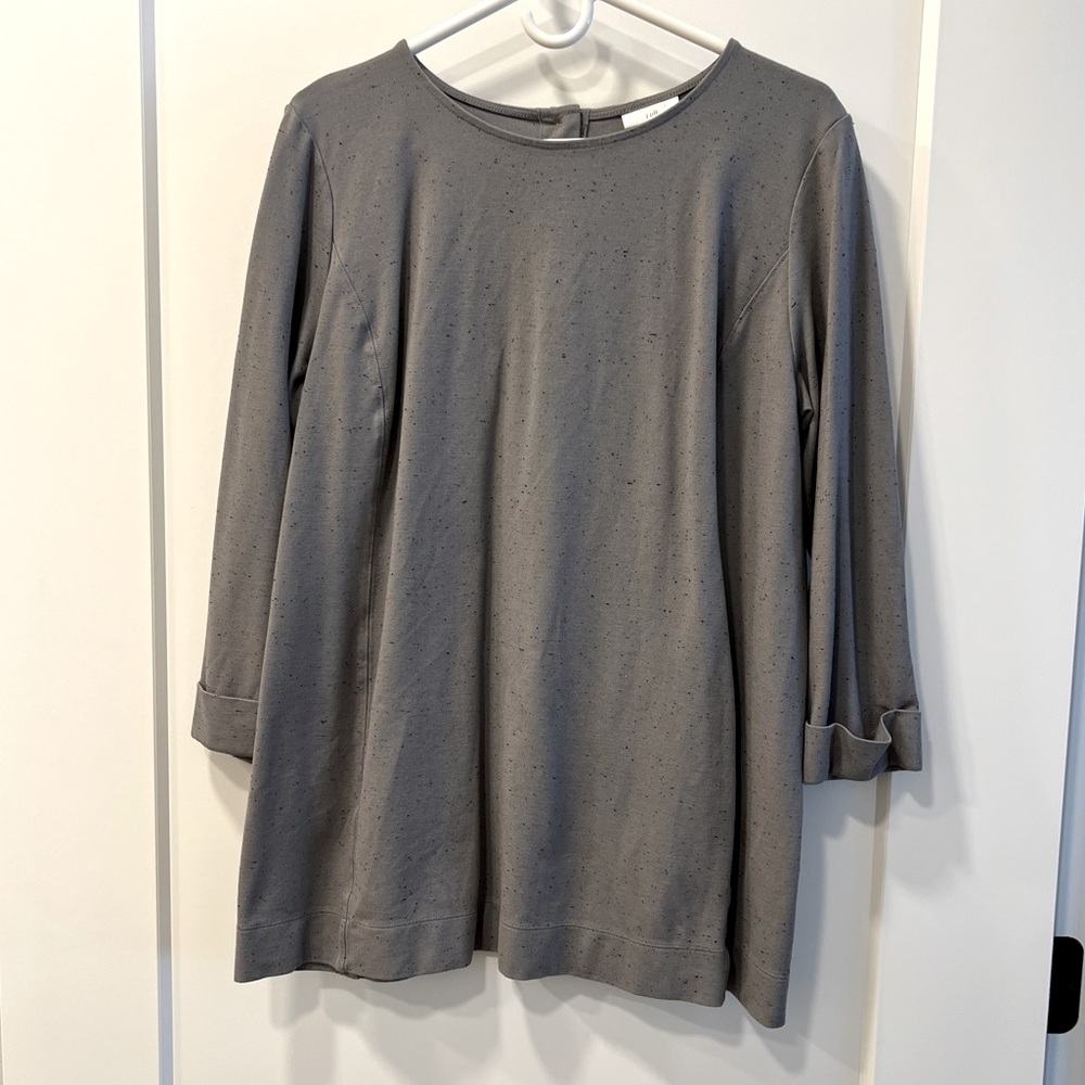J.Jill Women's Long Tunic Gray Speckled Ponte Knit Long Sleeved - Size Large